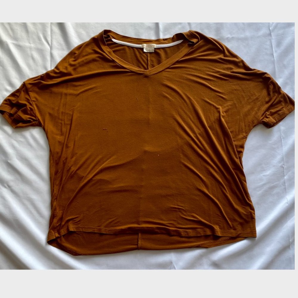 Brown Flowy Short Sleeve Shirt